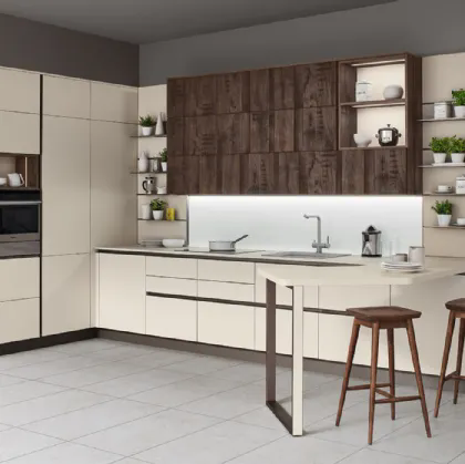 Cucina Moderna angolare con penisola Start-Time J 03 di Veneta Cucine