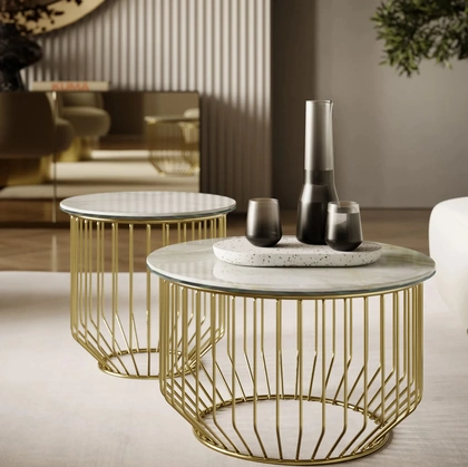 Tavolino Circus in SuperMarmo e acciaio di Bontempi