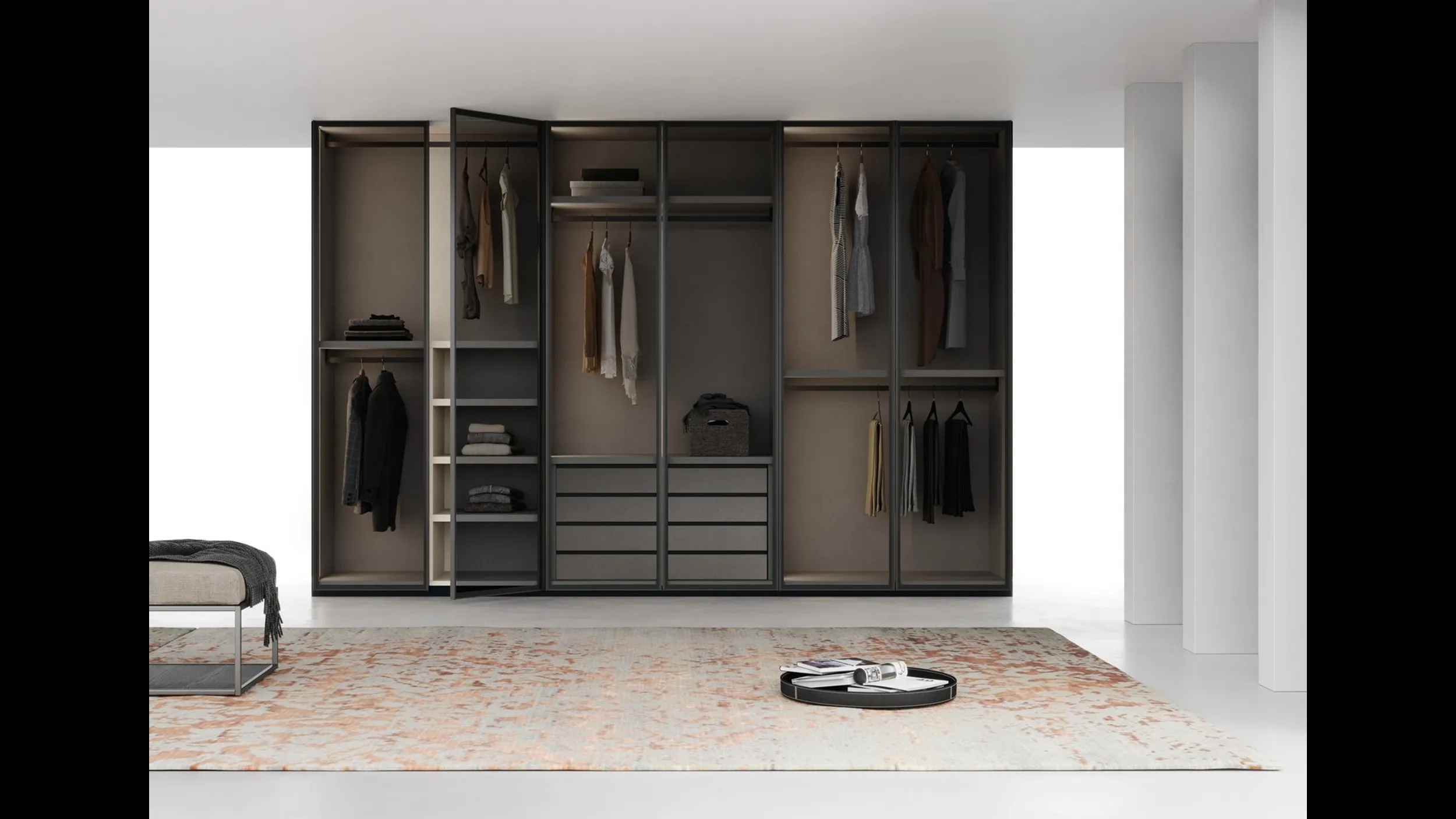 Armadio con anta battente in vetro con profilo in alluminio Linear di Fimar