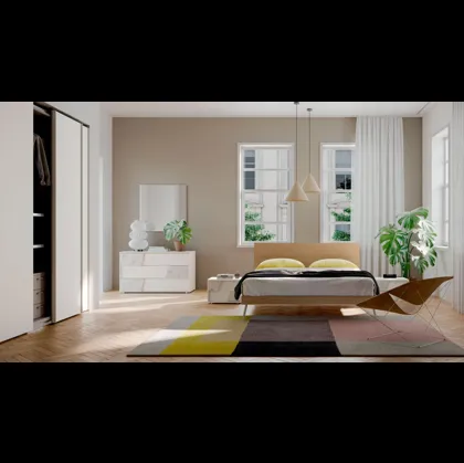 Letto matrimoniale con testiera Banco in materico Rovere di Orme