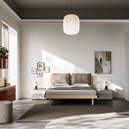 Letto Cremi Night 01 in finitura effetto legno con cuscini imbottiti di Orme