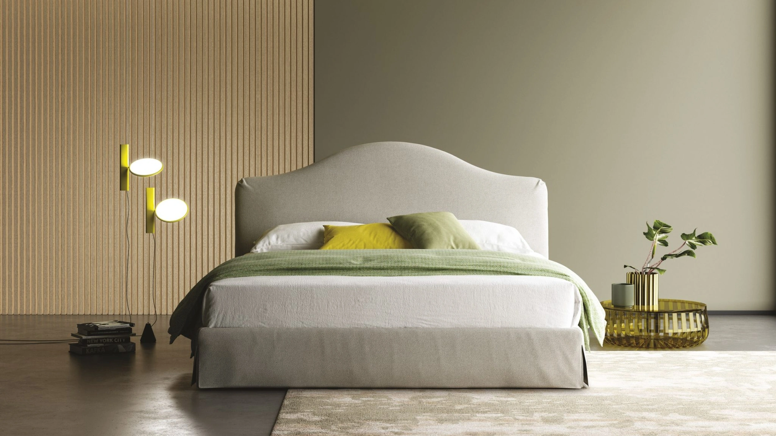 Letto Dalia con testiera sagomata e box contenitore di Biba Salotti