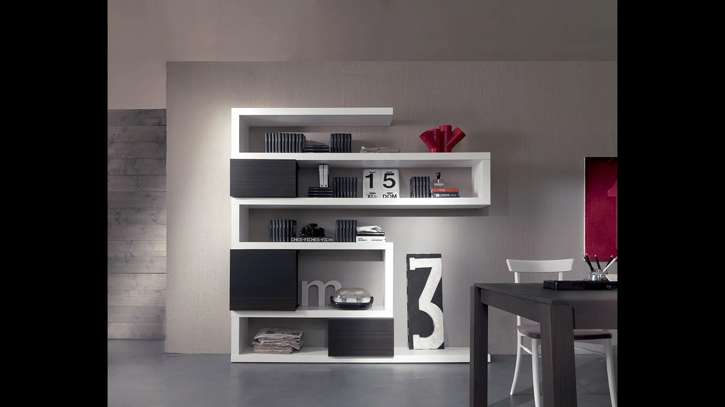 Libreria Side 19 in laccato inverno con contenitori in quercia brown di Fimar