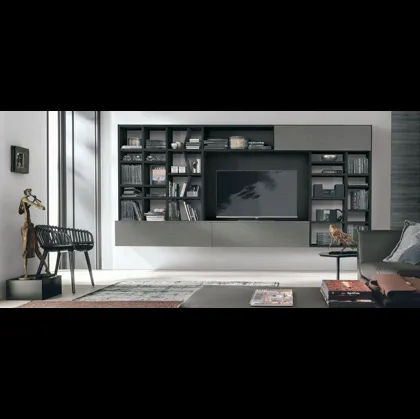 Libreria Atlante UNIT AT204 in materico rovere carbone e materico piasentina scura e metallo laccato bromodi Tomasella