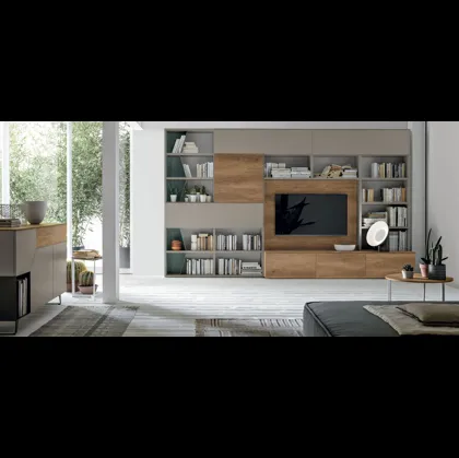 Libreria Atlante UNIT AT219 in materico nodato chiaro, materico opaco arena e metallo mirto di Tomasella