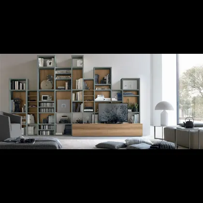 Libreria Atlante UNIT AT220 in materico nodato chiaro e materico basalto opaco di Tomasella