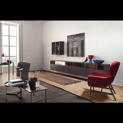 Parete Attrezzata sospesa Spazio in Frassino Antracite di Pianca