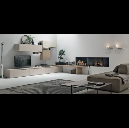 Parete Attrezzata Atlante UNIT AT125 in materico opaco madreperla e legno rovere sabbia di Tomasella