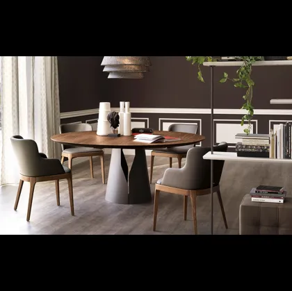 Tavolo rotondo con base in metallo e piano in legno Giano di Cattelan Italia