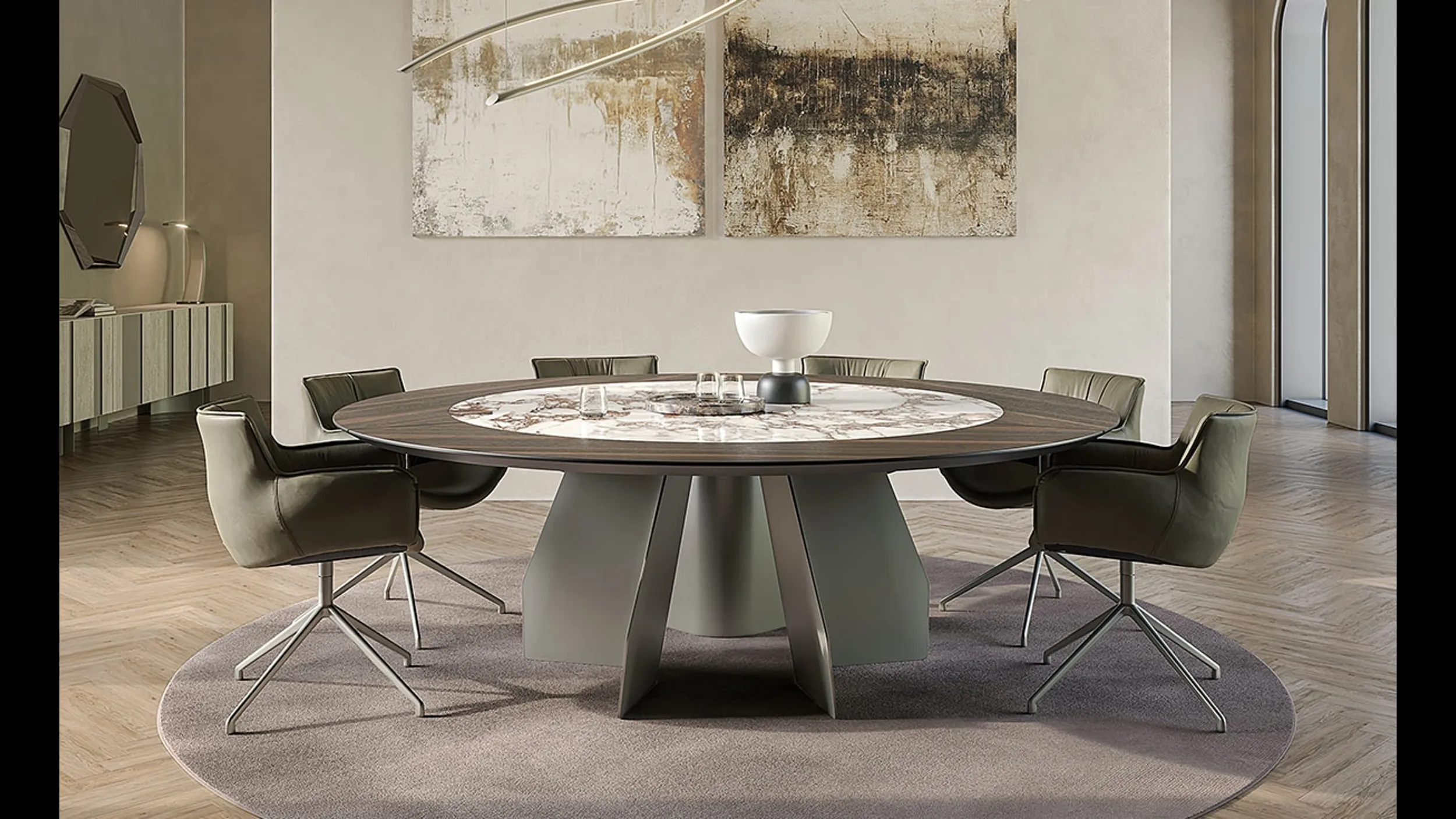 Tavolo con top in legno e ceramica Senator Ker-Wood Round di Cattelan Italia