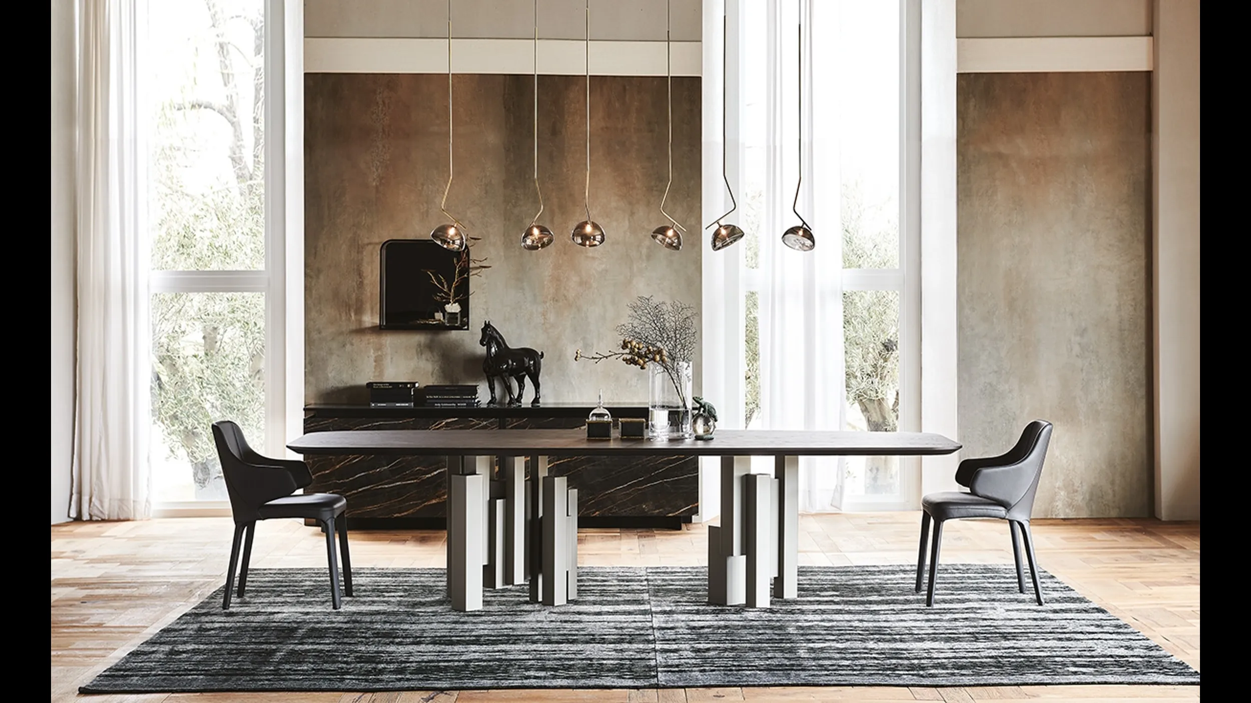 Tavolo con base in acciaio e piano in legno Skyline Wood di Cattelan Italia