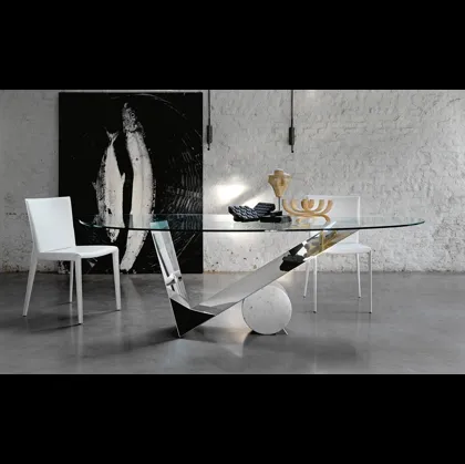 Tavolo in vetro con base in acciaio Inox lucido Valentinox di Cattelan Italia