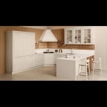 Cucina Classica con penisola Pavese 01 in Frassino laccato e Noce di Veneta Cucine