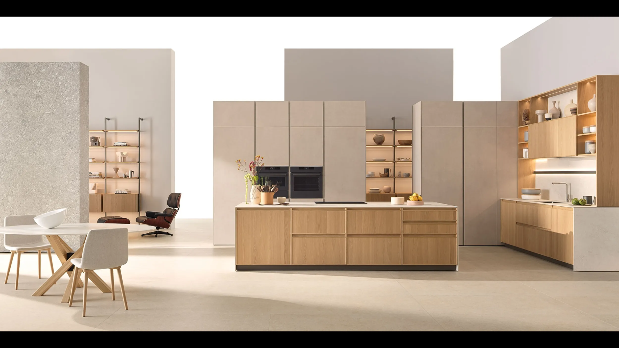 Cucina Moderna con isola Sakura 01 in Rovere Ikebana di Veneta Cucine